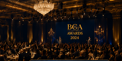 BCA awards gala ballroom with guests and stage